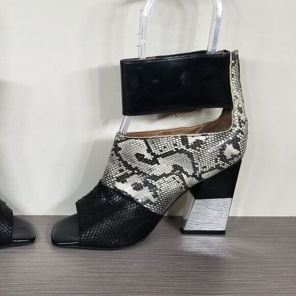 Jeffrey Campbell Block Heel Sandals, Snakeskin & Patent Leather, Womens Size 8 - Picture 9 of 12